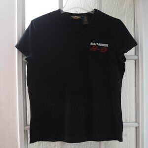 Motor Harley Davidson Black Color V-Neck Cap Sleeve Shirt